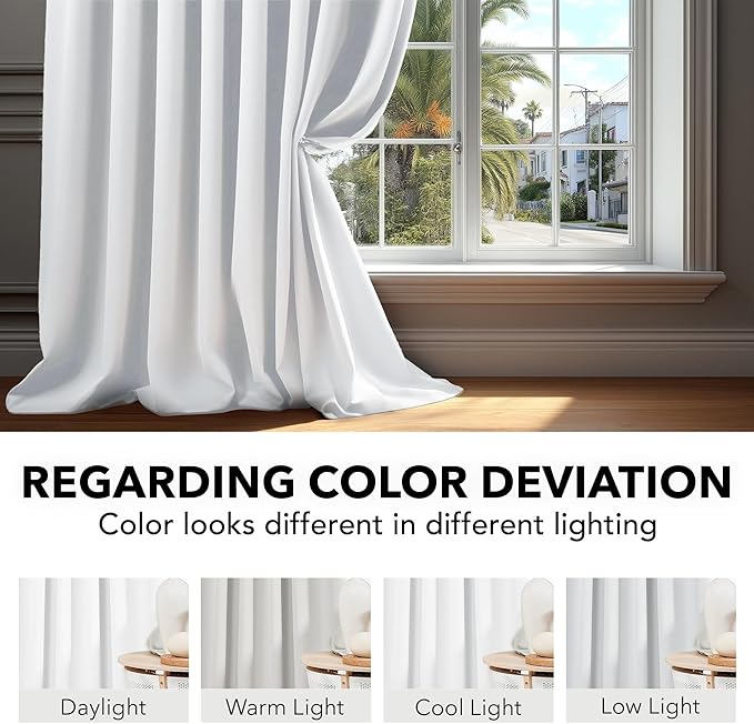 Deconovo Room Darkening Curtains, Thermal Insulated Noise-Reducing Window Panels for Bedroom, Living Room and Home Office, 2 Panels, Pure White, 42W x 108L Inch