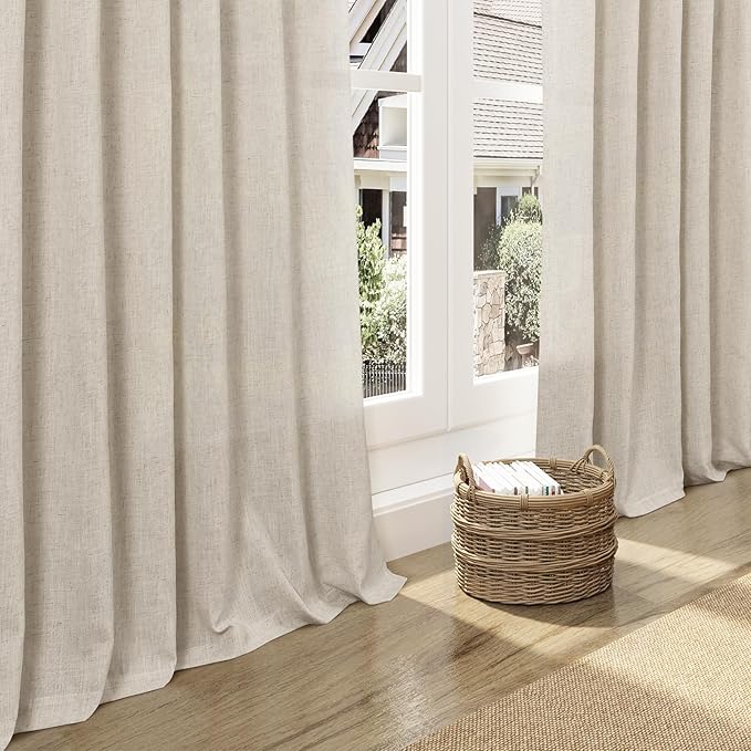 Boho Linen Curtains for Living Room 94 Inches Long Light Filtering Semi Sheer Curtain Back Tab Boho Eclectic Home Decor Elegant Luxury Farmhouse Drapes for Bedroom Dinner Room 52x94, 2 Panels