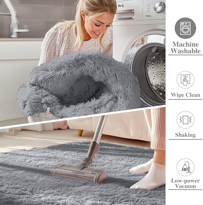 OLANLY 2x3 Machine Washable Small Bedside Rug, Soft Fluffy Shaggy Entryway Throw Rugs for Bedroom, Living Room, Indoor Floor Carpet for Kids Girls Boy, Nursery Rooms, Home Decor Aesthetic, Light Grey
