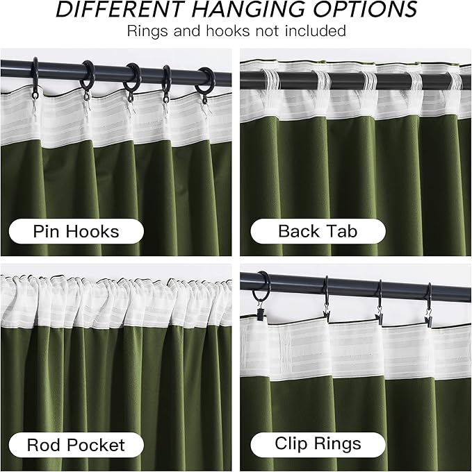 RYB HOME Olive Green Velvet Curtains with Hook Tape, Thermal Insulated Privacy Protect Decorative Drapes for Sliding Glass Door, W 62 x L 90 inches, 2 Panels Set