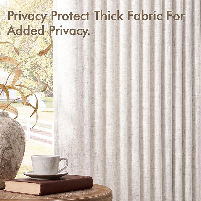 MIULEE Pinch Pleated Thick Linen Curtains 86 Inches Long 2 Panels Set for Living Room Bedroom, Linen Textured Drapes Pinch Pleat Back Tab Light Filtering Natural Farmhouse Semi Sheer Window Curtains