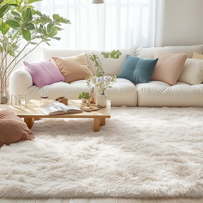 OLANLY 4x9 Area Rugs for Living Room Bedroom, Machine Washable Soft Fluffy Shaggy Bedside Rug, Indoor Floor Carpet for Kids Girls and Boys, Dorms, Nursery Rooms, Home Decor Aesthetic, Ivory