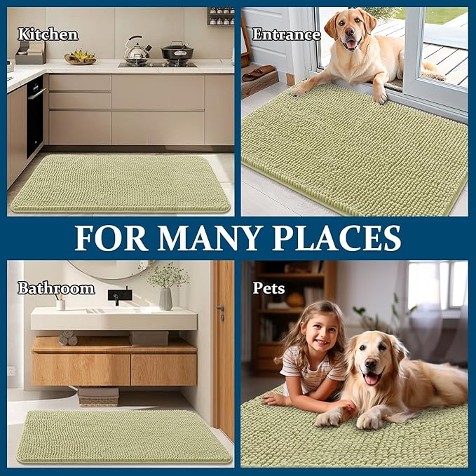 OLANLY Dog Door Mat for Muddy Paws 59x24, Absorbs Moisture and Dirt, Absorbent Non-Slip Washable Doormat, Quick Dry Chenille Mud Mat for Dogs, Entry Indoor Entryway Carpet for Inside Floor, Vanilla