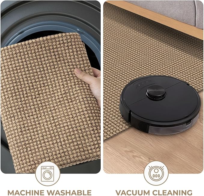 KOZYFLY Extra Long Runners for Hallways 2.6x18 ft Washable Kitchen Runner Non Slip Rubber Backed Hallway Rug Cotton Entryway Runner Rug Floor Carpet for Indoor Hall, Kitchen, Stair, Tan/Orange/Brown