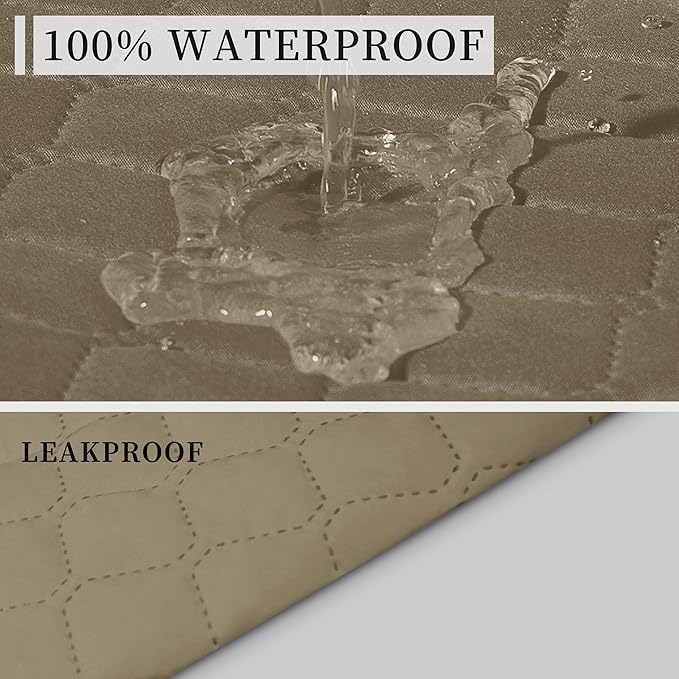 ISSUNTEX Double Protection 100% Waterproof Recliner Covers for Living Room, Reversible Furniture Protector Recliner Couch Sofa Slipcover for Dogs, Pets, Kids (Recliner, Beige/Beige)