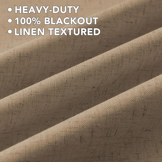 H.VERSAILTEX Linen Curtains 100% Blackout Curtains for Bedroom 96 inch Long Full Light Blocking Nature Linen Blended Window Curtains for Living Room Nickel Grommet (2 Panels, Heathered Macchiato)