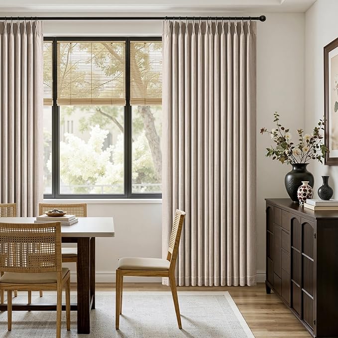 MIULEE Pinch Pleated Linen Curtains 96 Inches Long 2 Panels for Living Room Bedroom, Linen Texture Memory Trained Drapes Pinch Pleat Back Tab Rustic Farmhouse Window Curtains with Hooks&Rings, Taupe