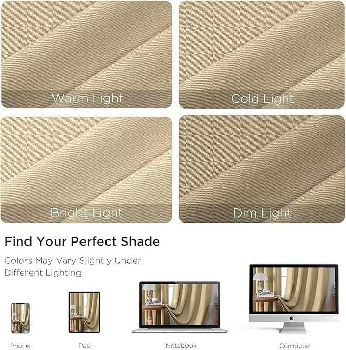 Joydeco Blackout Curtains for Bedroom 72 inch Long 2 Panels, Thermal Insulated Room Darkening Curtains with Grommets, Soft Window Drapes for Living Room (W52 x L72 Inch, Beige)