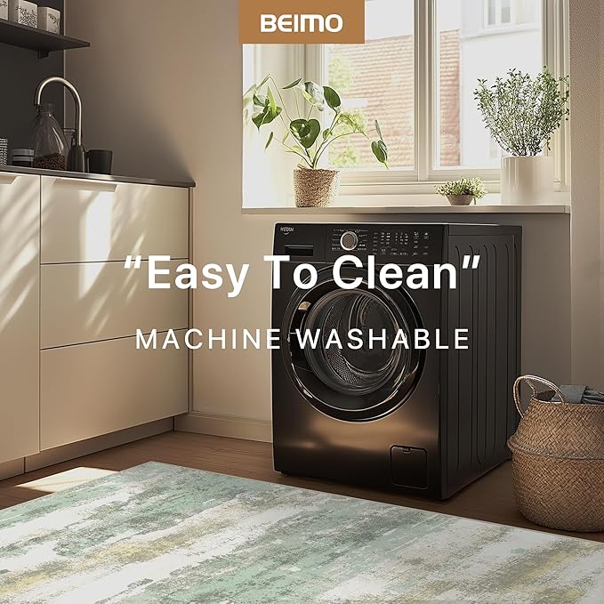 BEIMO 2x3 Rugs for Entryway Entrance Kitchen Bathroom, Machine Washable Modern Abstract Soft Area Rug, Low Pile Indoor Floor Carpet with Non Slip Backing, Light Green