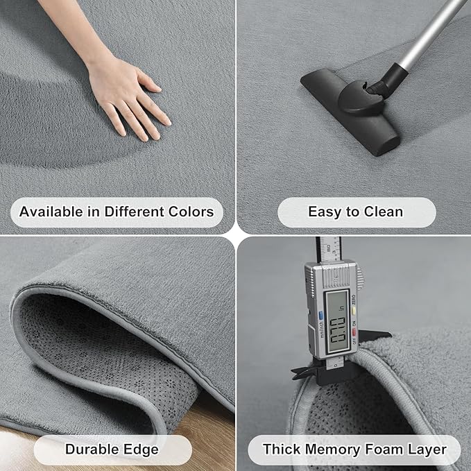 Amearea 6x6 Square Area Rugs for Bedroom Living Room, Modern Grey Thickened Memory Foam Rug, Fluffy Indoor Washable Rugs Non Slip Minimalist Carpet for Kids Boys Girls Dorm Nursery Room Decor