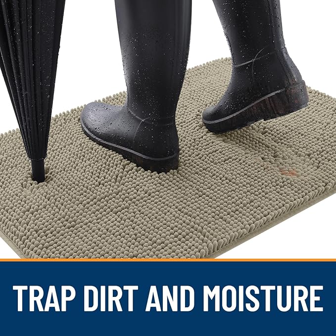 OLANLY Dog Door Mat for Muddy Paws 47x20, Absorbs Moisture and Dirt, Absorbent Non-Slip Washable Doormat, Quick Dry Chenille Mud Mat, Entry Indoor Entryway Carpet for Inside Floor, Warm Taupe