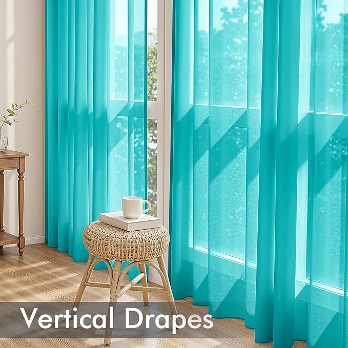 MIULEE Turquoise Sheer Curtains 63 Inches Long, 4 Panels Set, Light Filtering Rod Pocket Voile Drapes for Living Room and Bedroom, Airy Soft Fabric Window Treatments, 42 x 63 Inches