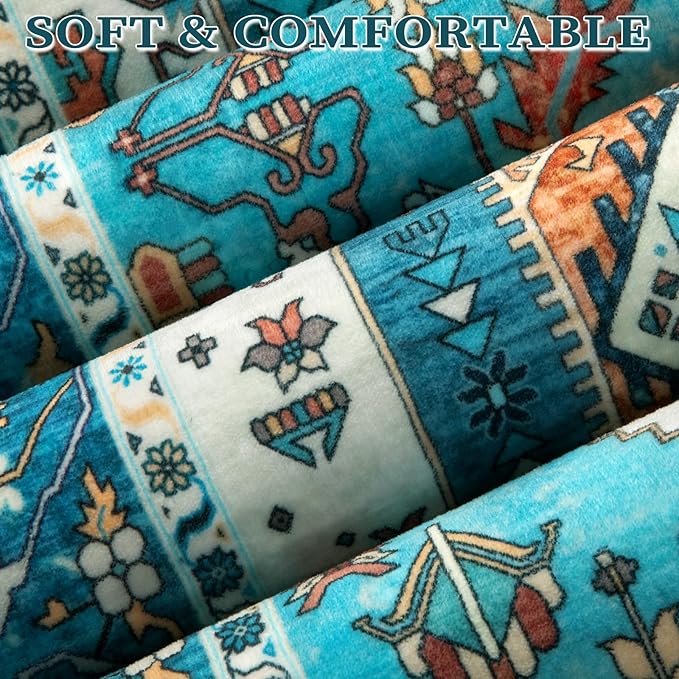 SERISSA 9x12 Area Rugs for Living Room, Large Washable Non-Slip Boho Rug, Ultra Soft Vintage Blue Oriental Print Distressed Farmhouse Carpet for Dining Room Bedroom Dorm Office Home Decor