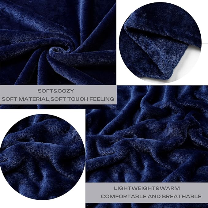 JIAHANNHA Navy Blue Throw Blanket Twin Size 60 by 80 Inches Flannel Fleece Blanket for Couch Sofa Bed 280GSM,Super Soft Cozy and Luxury Bed Blanket for All Season