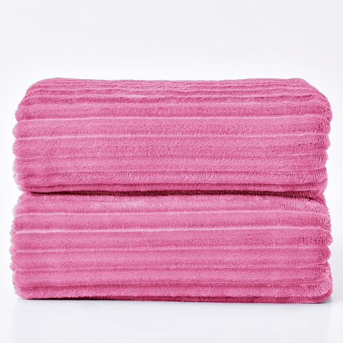 BEDELITE Fleece Blanket Queen Size – 3D Ribbed Jacquard Soft and Warm Decorative Fuzzy Blankets – Cozy, Fluffy, Plush Lightweight Throw Blankets for Couch, Bed, Sofa(Hot Pink, 90x90 inches)