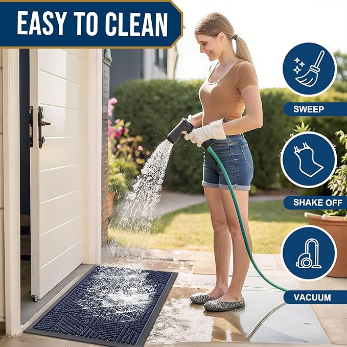 Smiry Front Door Mat Outside Entrance, Heavy Duty Sturdy Natural Rubber Doormat, Trap Dirt and Moisture, Easy Clean Low Profile Welcome Floor Mats for Indoor Outdoor Entry, 71x23 Inch, Navy Blue