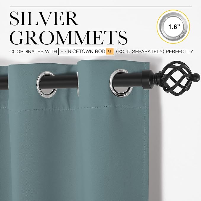 NICETOWN Modern Blackout Curtains Noise Reducing, Thermal Insulated and Privacy Room Darkening Drape Panels for Boy's Guest Room Door Small Short Window (Greyish Blue, 2 Panels, W42 x L68 -Inch)