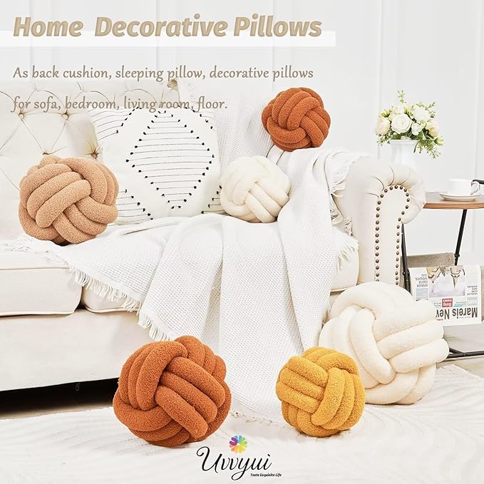Uvvyui Knot Pillow Ball, Soft Home Decorative Pillows, Round Throw Pillow, Handmade Knotted Plush Pillow, Round Boucle Pillow Cushion (14 Inches Blush Pink)