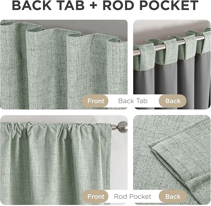 Joydeco Blackout Curtains for Bedroom - 100% Light Blocking 2 Panels Sage Green Drapes 37" W x 72" L, Thermal Insulated Room Darkening Curtains, Linen Textured for Living Room, Rod Pocket & Back Tabs