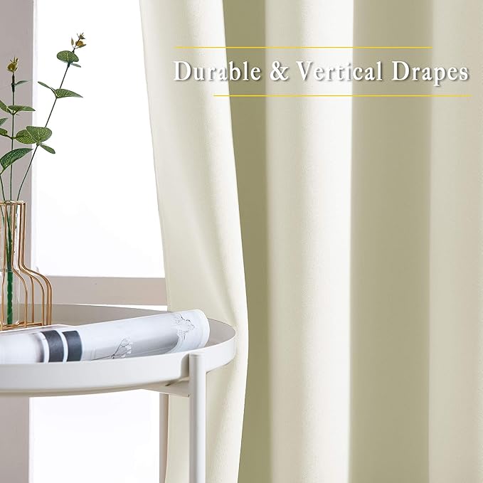 NICETOWN Short Window Curtains for Kitchen, Grommet Sunlight Reducing Solid Vertical Curtains & Drapes for Cafe & Home Office, Beige, 2 Panels, W52 x L36