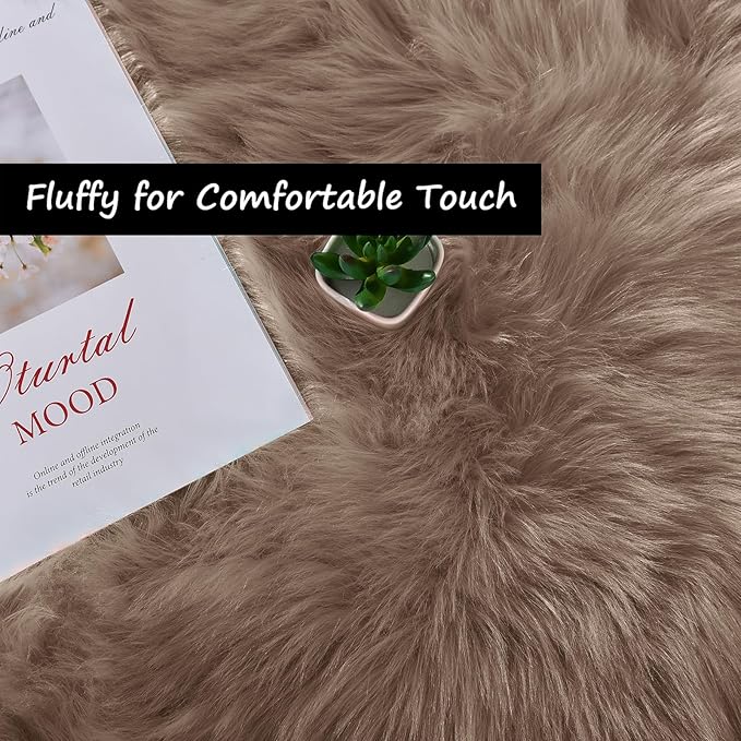 Goolela Fluffy Faux Fur Rug for Bedroom 4x6 Light Brown Beige Sheepskin Fuzzy Furry Soft Rug for Living Room Bedside Dorm Plush Shaggy Washable Rectangle