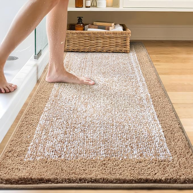 70x24 Long Bathroom Rugs Washable Non Slip, Beige Bath Mat for Bathroom Floor Tub, Soft Absorbent Quick Dry Mats for Shower, Bathtub,Home Decor
