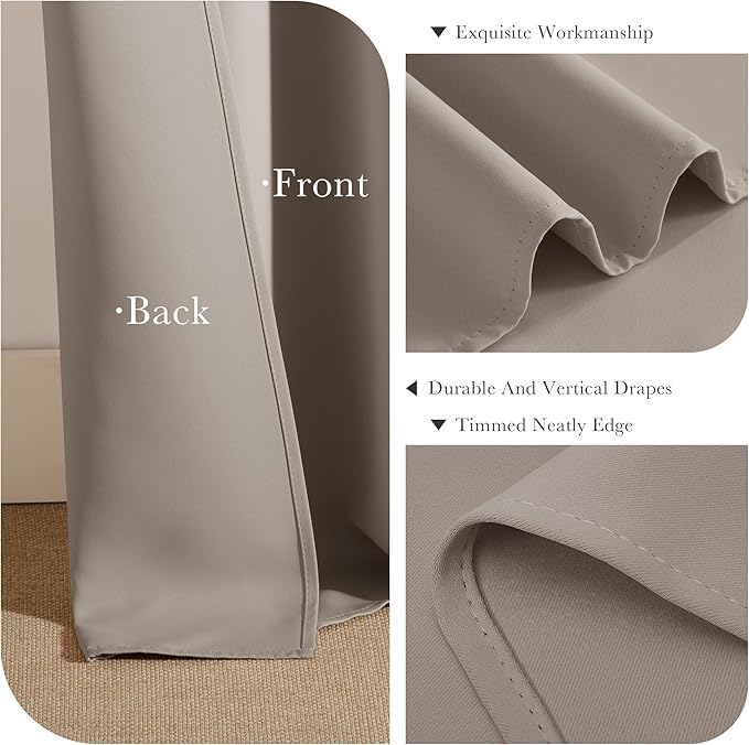 PONY DANCE Blackout Curtains Thermal Insulated Window Treatment Panels Room Darkening Blackout Drapes for Living Room Back Tab/Rod Pocket Bedroom Draperies, 52 x 54 Inch, Light Taupe, 2 Panels