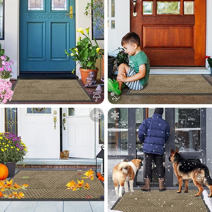 Smiry Front Door Mat Outside Entrance, Heavy Duty Sturdy Natural Rubber Doormat, Trap Dirt and Moisture, Easy Clean Low Profile Welcome Floor Mats for Indoor Outdoor Entry, 35X23 Inch, Camel