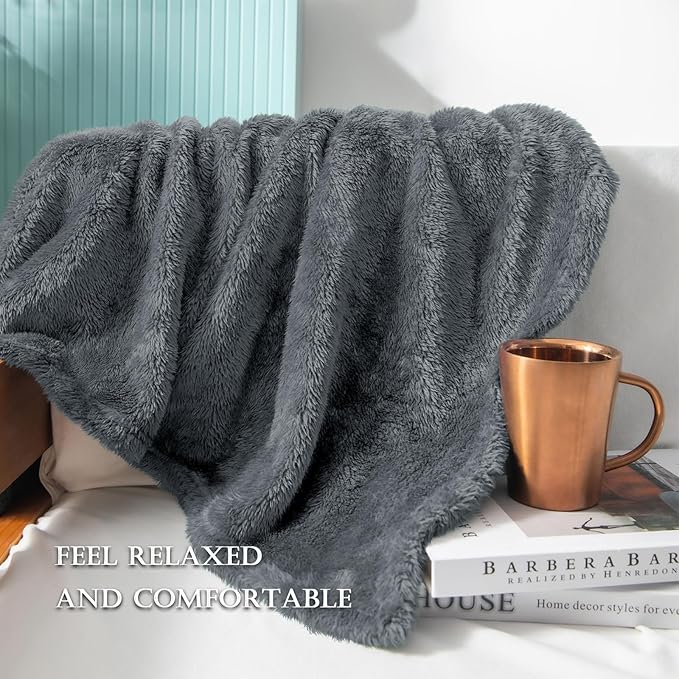 Exclusivo Mezcla Plush Fuzzy Fleece Bed Blanket Twin Size, Super Soft, Fluffy and Warm Blankets for Couch, Bed, All Season (Dark Grey, 90x66 inches)
