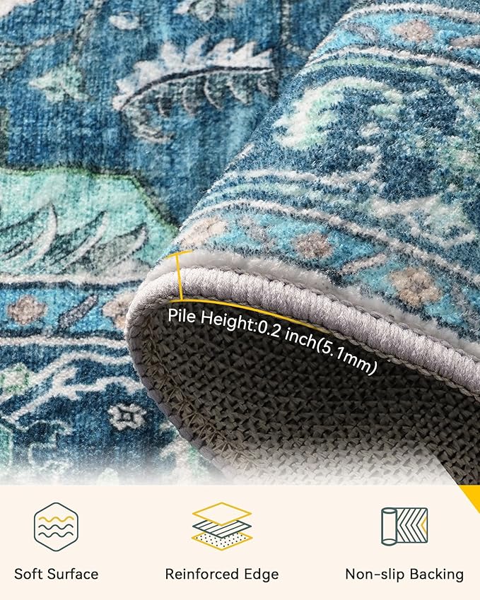 RELEANY Area Rugs 3'x9' Runner Rug Non Slip Washable for Kitchen Hallway Bedroom Beside Laundry Room Bathroom Rug, Floor Carpet, Teal Green Lake Blue Turquoise