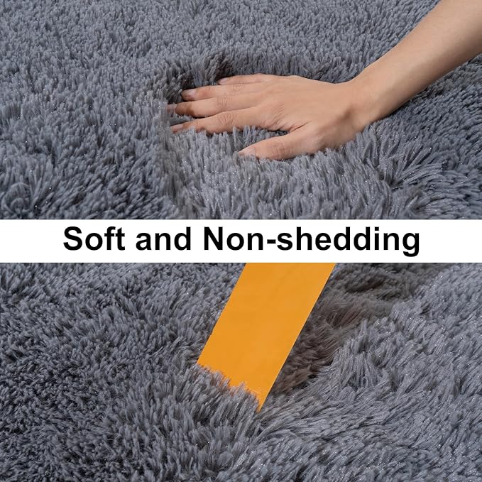 Ultra Soft Runner Rugs for Bedroom Hallways with Upgraded Non-Slip Rubber Backing & Thick Memory Sponge, 2x6 Feet Fluffy Shag Throw Area Rug for Bedside Dorm Dark Grey