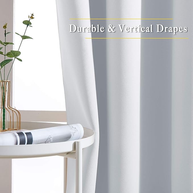 NICETOWN Room Darkening Curtains for Living Room - Easy Care Solid Thermal Insulated Silver Grommet Light Blocking for Bedroom (2 Panels, 46 by 72, Greyish White)