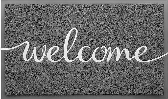 CozyBounty Grey Door Mat Welcome Mats Outdoor Indoor Non-Slip Doormat for Entryway Low-Profile Floor Mat for Yard, Garage, High Traffic Areas (30"x17.5", Grey)