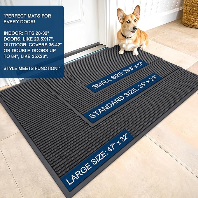 OLANLY Front Door Mat Indoor Outdoor Entrance, 2-Pack 59 x 34 Inch, Waterproof Heavy Duty Doormat, Fade Resistant, Low Profile, Easy Clean Patio Porch Welcome Floor Mats for Entry, Charcoal Grey