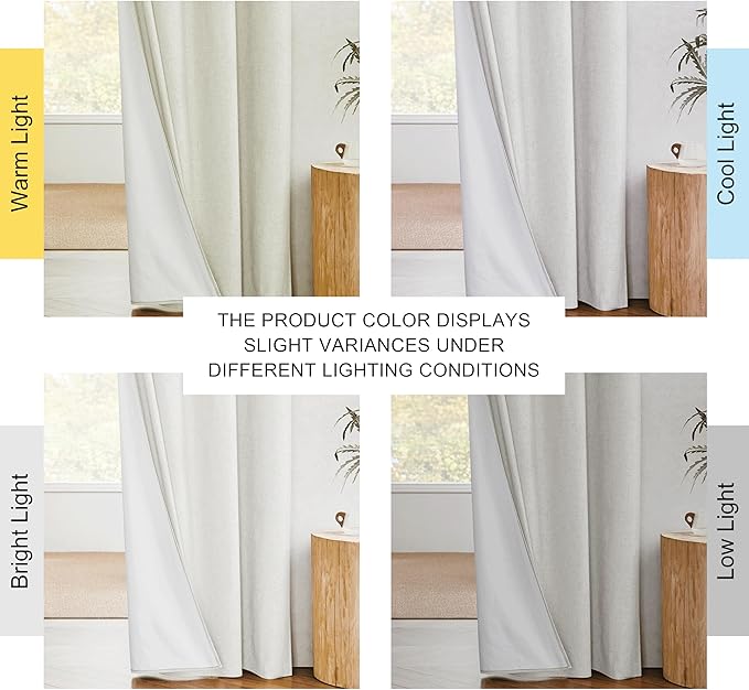 NICETOWN Linen Blackout Curtains for Kitchen, Ivory, 2 Panels, 34" Wide x 48" Long, Short Kitchen Burlap Linen 100% Blackout Drape Panels for Night Shift, Great Job for Blocking Light
