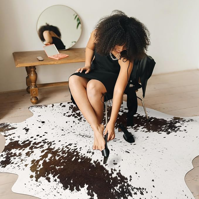 AROGAN White 6×7.2 Feet Faux Cow Print Rug Large - Cow Print Area Rug with No-Slip Backing, Large Animal Skin Rugs for Living Room, Offfice, Room Decor, Spots
