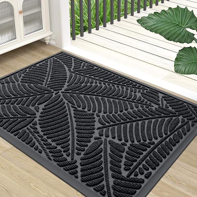Colorxy Waterproof Doormat, Sturdy Natural Rubber Front Indoor Mat, Non Slip Low Profile Indoor Outdoor Door Mats, Stain and Fade Resistant Floor Mat, Easy Clean Patio Entrance Mat, 59''x23'', Black