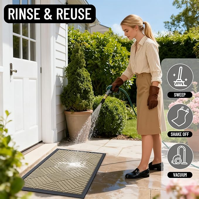 OLANLY Front Door Mat Outside Entrance 71x23, Absorbent, Heavy Duty Sturdy Natural Rubber Doormat Indoor Outdoor, Stain and Fade Resistant, Non-Slip Low Profile Floor Mat for Entryway, Beige Diamond