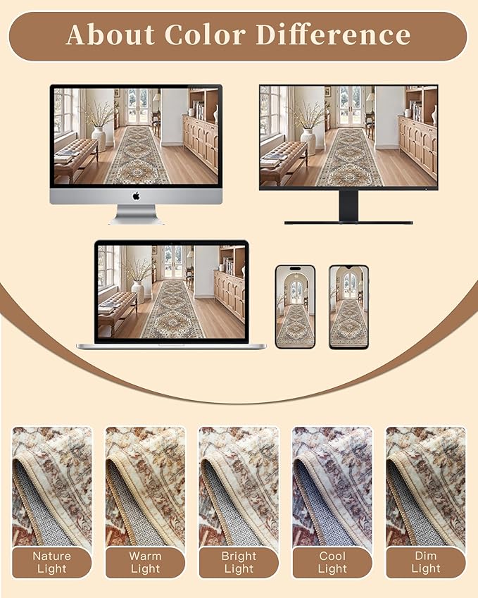 Madane Hallway Runner Rug 3x16 - Vintage Non Slip Washable 16ft Kitchen Runner for Entrance Soft Long Carpet Runners for Living Room Bathroom Low Pile Floor Mat for Bedroom Dining Room, Turmeric/Grey