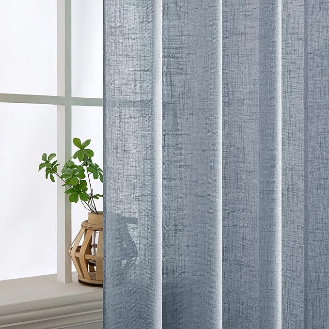 MIULEE Chambray Blue Linen Curtains 72 Inch Length 2 Panels for Bedroom Living Room, Soft Linen Textured Window Drapes Semi Sheer Light Filtering Back Tab Rod Pocket Farmhouse Modern Burlap Look Decor