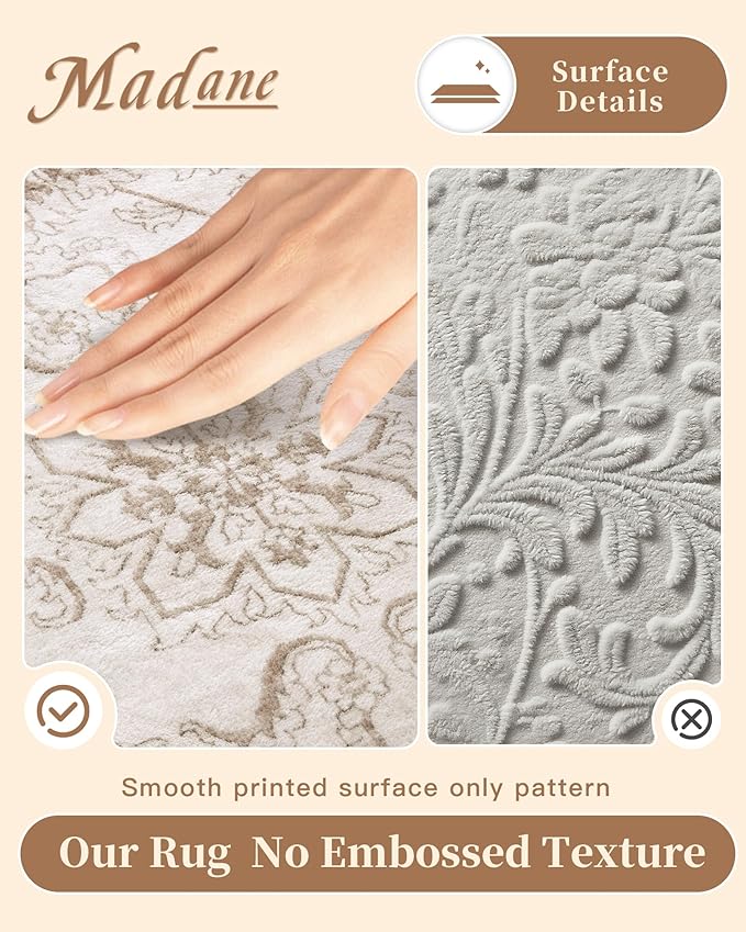 Madane 9x12 Area Rugs for Living Room, Machine Washable Rug with Non-Slip Backing, Soft Vintage Large Area Rug, Floral Print Floor Carpet for Bedroom Dining Room (9 x 12, Brown/Ivory)