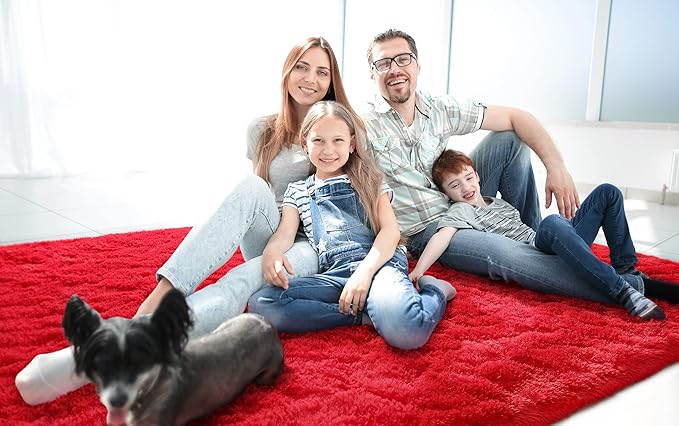 LOCHAS Ultra Soft Indoor Modern Area Rugs Fluffy Living Room Carpets for Children Bedroom Home Decor Nursery Rug 6x9 Feet, Red