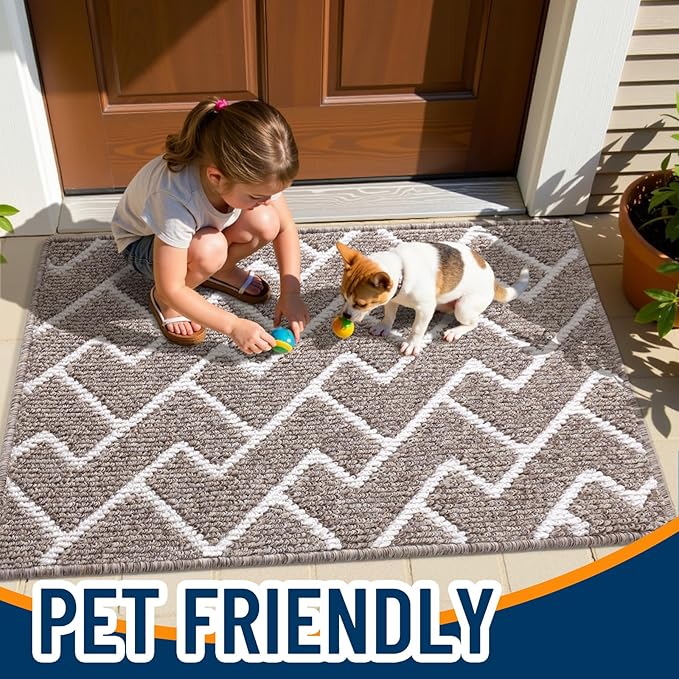 OLANLY Front Door Mat, Non-Slip Rubber Backing, Dirt Resistant and Absorbent, Washable, Easy to Clean Low-Profile Indoor Doormat for Back Door, Entryway, Inside Entrance, 59x35, Khaki
