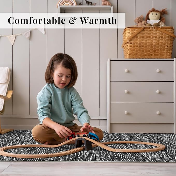 Moroccan Hallway Runner Rug 2'6''x16' - Washable Kitchen Rugs Non Slip Floor Carpet Rubber Backing Long Mat for Bedroom Laundry Living Room 2'6''x16' Black