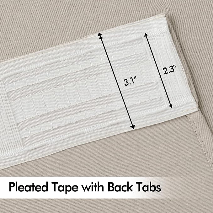 MIULEE Natural Back Tab Blackout Curtains 63 Inch Length 2 Panels Set for Living Room Bedroom Privacy, Rod Pocket/Pinch Pleat Thermal Insulated Room Darkening Pleated Light Blocking Drapes