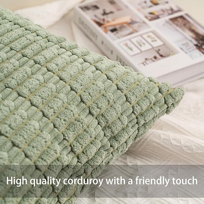 Pack of 2 Corduroy Decorative Throw Pillow Covers 26x26 InchSoft Striped Pillow Covers Modern Farmhouse Home Decor for Sofa Living Room Couch Bed（Blackish Green）