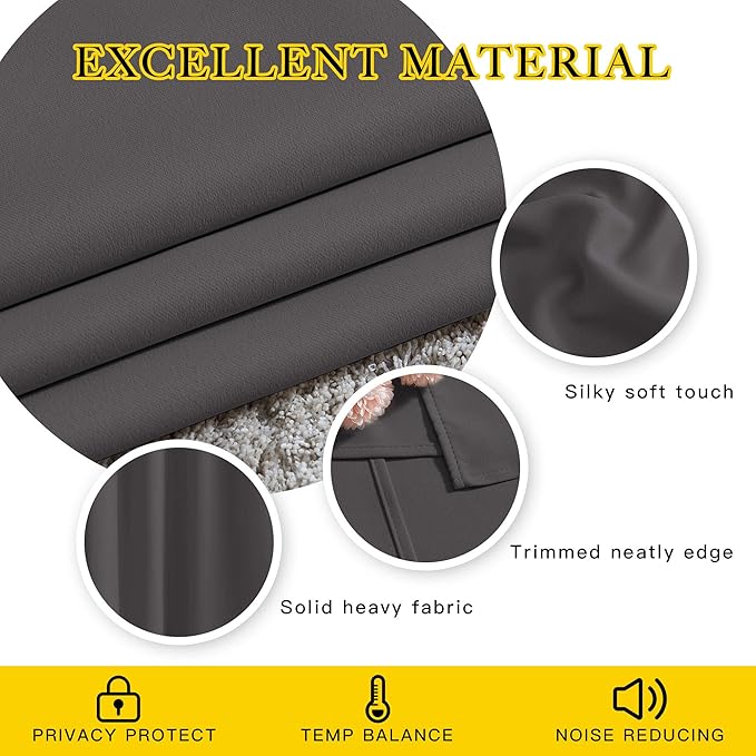 NICETOWN Grey Blackout Curtains 63 inch Length for Bedroom, Grommet Top Room Darkening Thermal Window Treatments Solid Vertical Drapes for Living Room, 2 Panels, W40 x L63
