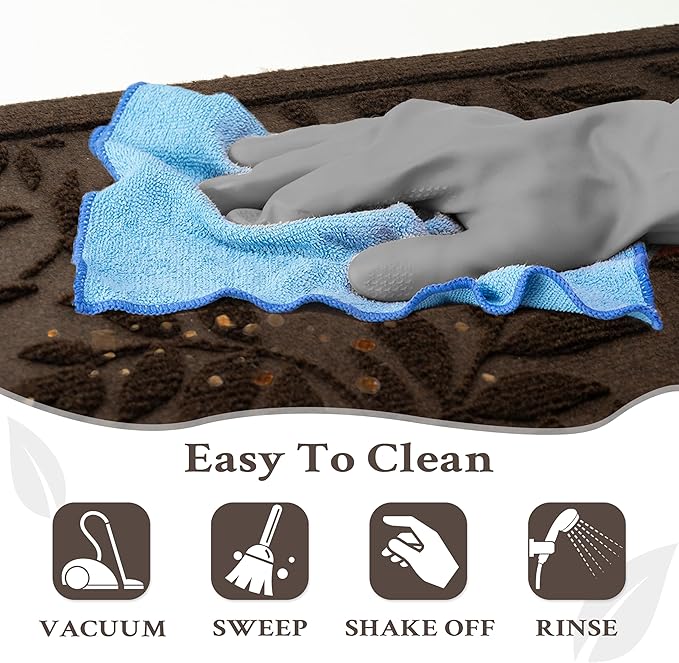 Coffee Brown Leaves Outdoor Indoor Entrance Door mat, Absorbent Durable Heavy Duty Welcome Front Door Mat,Thick Natural Rubber Back,Easy Clean Entryway Mat 47x32 Inch, Low Profile