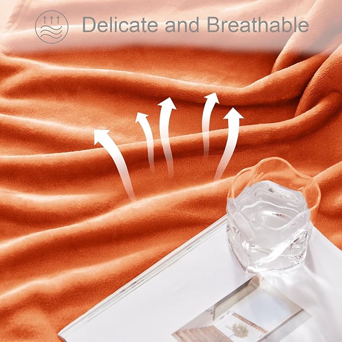 Exclusivo Mezcla Fleece Blanket King Size for Bed, Super Soft and Warm, All Season, Cozy, Plush, Lightweight, 90x104 Inches, Burnt Orange