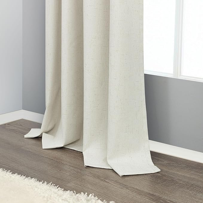 Cream Linen Blackout Curtains 60 Inches Wide for Bedroom Window Viral Modern Farmhouse Curtains for Sliding Glass Doors Thermal Soundproof Heavy Drapes 60x96 Long 2 Panels Ivory Off White Black Out
